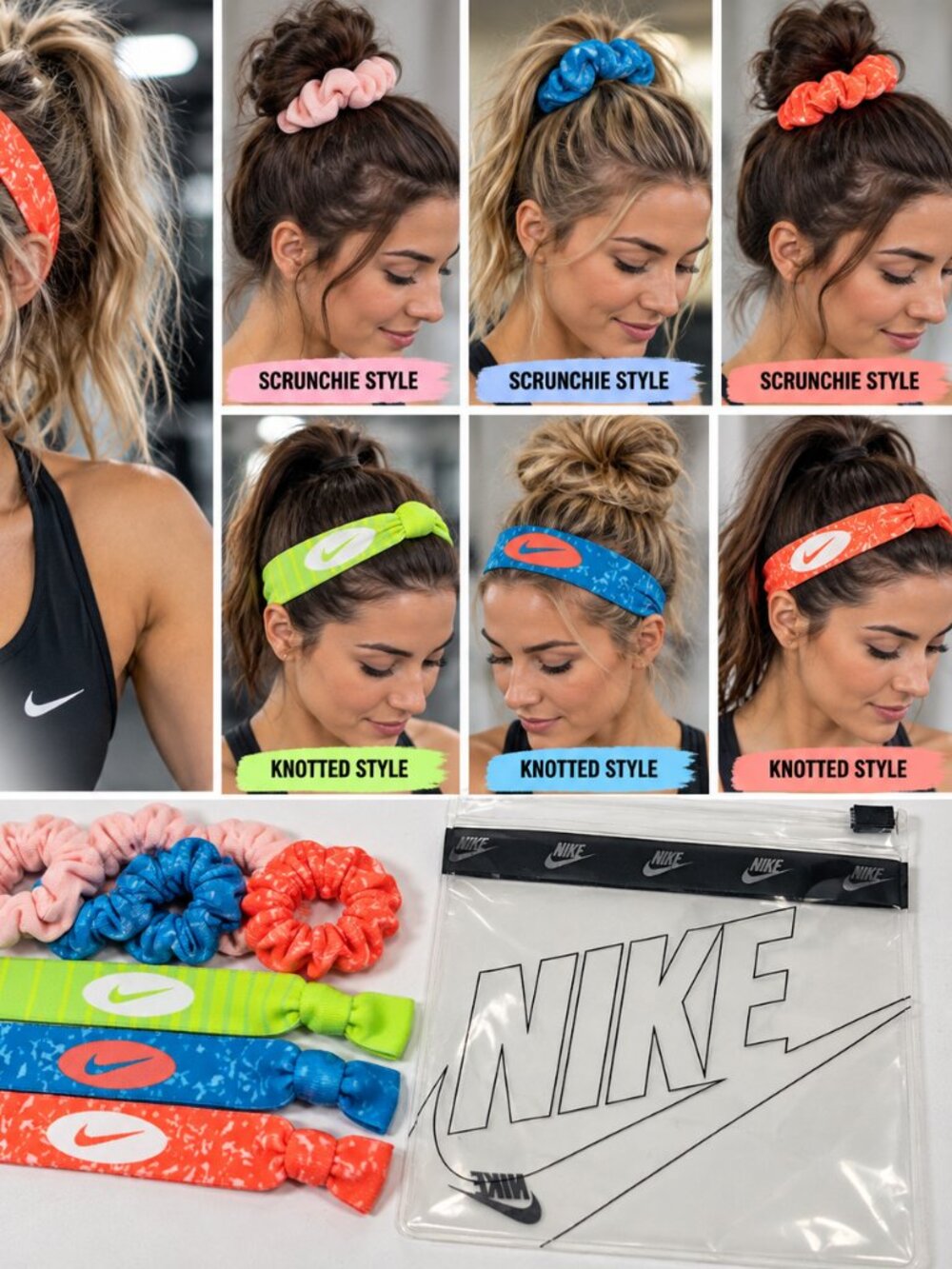 Nike Mixed Hairbands 6-Pack with Zippered Pouch – Colourful Athletic Hair Ties**